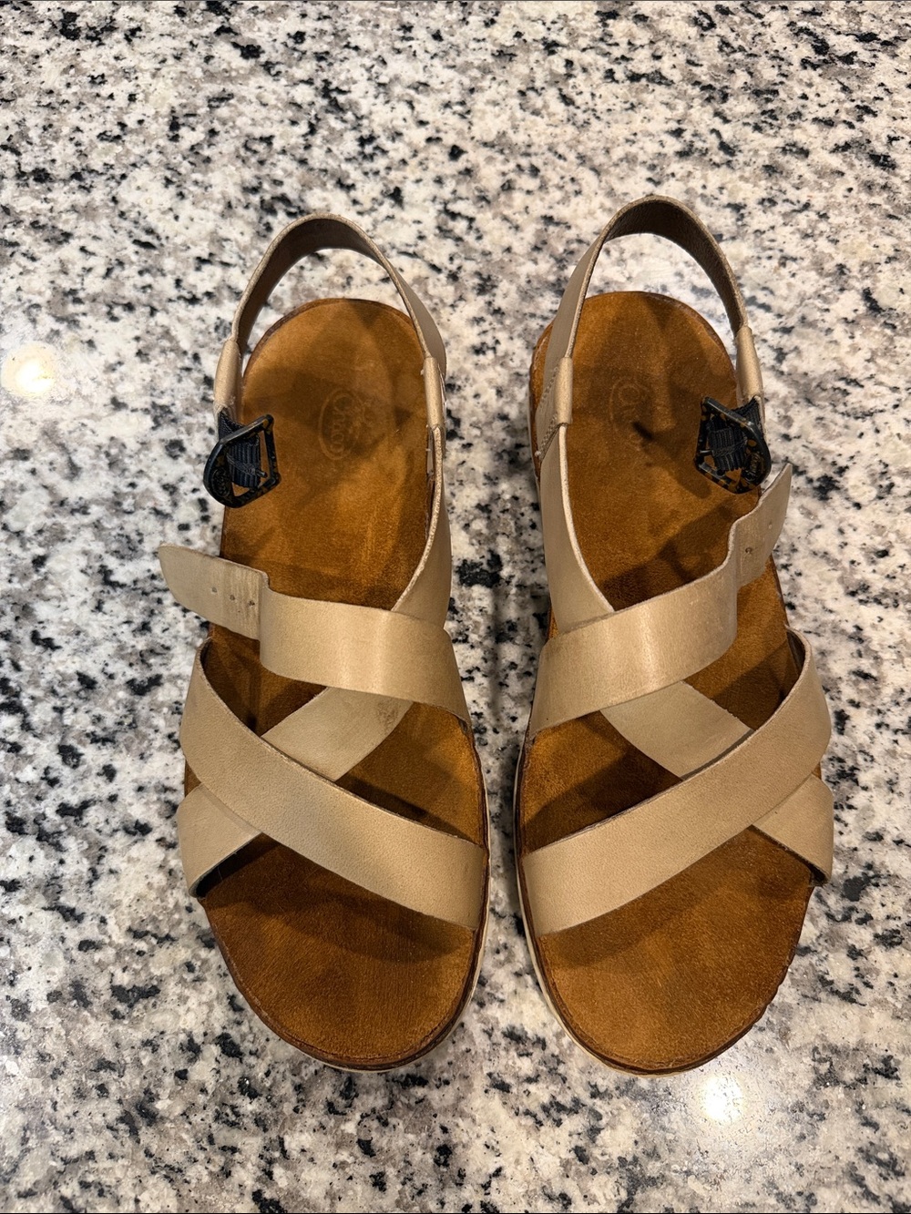 Chaco Women's Neutral Tan Crisscross Leather Sandals
